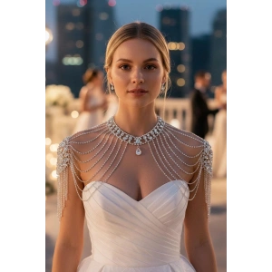 Gümüş Renk Taş Detaylı Tasarım Vücut Aksesuar