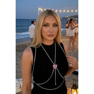 Gümüş Renk Taş Detaylı Tasarım Vücut Aksesuar