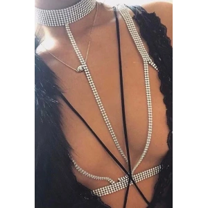 Gümüş Renk Taş Detaylı Tasarım Vücut Aksesuar