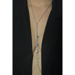 Gümüş Renk Taş Detaylı Tasarım Vücut Aksesuar