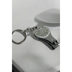 Gümüş Renk Taş Detaylı Tırnak Makaslı Anahtarlık