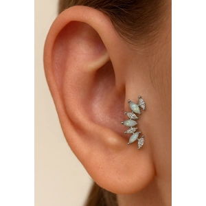 Gümüş Renk Taş Detaylı Çelik Tragus/Kıkırdak Küpe/Piercing (Tek)