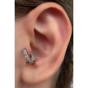 Gümüş Renk Taş Detaylı Çelik Tragus/Kıkırdak Küpe/Piercing (Tek)