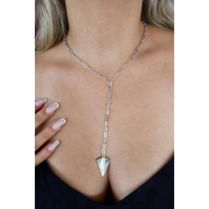 Gümüş Renk Taş Detaylı Üçgen Figürlü Y Kolye