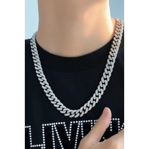 Gümüş Renk Taş Detaylı Unisex VİP Tasarım Kolye