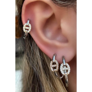 Gümüş Renk Taş Detaylı VİP 3lü YSX Küpe Set