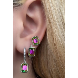 Gümüş Renk Taş Detaylı VİP 3lü YSX Küpe Set