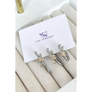 Gümüş Renk Taş Detaylı VİP 3lü YSX Küpe Set