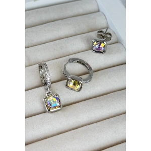 Gümüş Renk Taş Detaylı VİP 3lü YSX Küpe Set