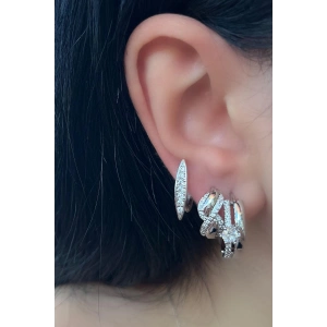 Gümüş Renk Taş Detaylı VİP 3lü YSX Küpe Set