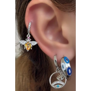 Gümüş Renk Taş Detaylı VİP 3lü YSX Küpe Set