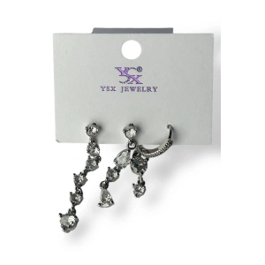 Gümüş Renk Taş Detaylı VİP 3lü YSX Küpe Set