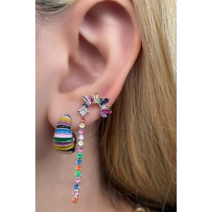 Gümüş Renk Taş Detaylı VİP 3lü YSX Küpe Set