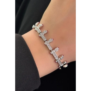 Gümüş Renk Taş Detaylı VİP YSX Bileklik