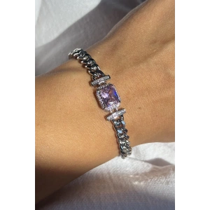 Gümüş Renk Taş Detaylı VİP YSX Bileklik