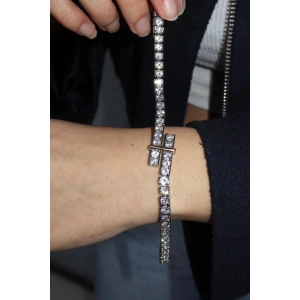 Gümüş Renk Taş Detaylı VİP YSX Bileklik