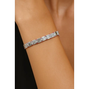 Gümüş Renk Taş Detaylı VİP YSX Bileklik