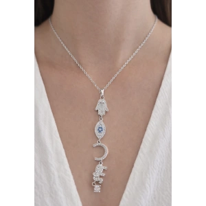 Gümüş Renk Taş Detaylı Y Kolye