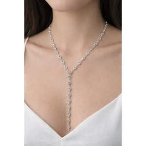 Gümüş Renk Taş Detaylı Y Kolye