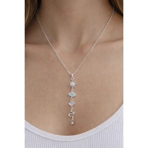 Gümüş Renk Taş Detaylı Y Kolye