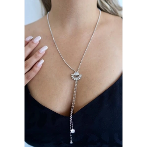 Gümüş Renk Taş Detaylı Y Kolye