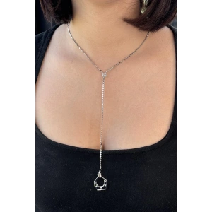 Gümüş Renk Taş Detaylı Y Kolye