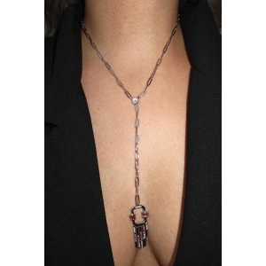 Gümüş Renk Taş Detaylı Y Kolye