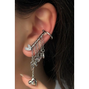 Gümüş Renk Taş Detaylı YSX Ear Cuff Küpe