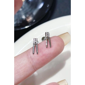 Gümüş Renk Taş Detaylı YSX Küpe (Çift)