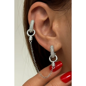 Gümüş Renk Taş Detaylı YSX Küpe (Çift)