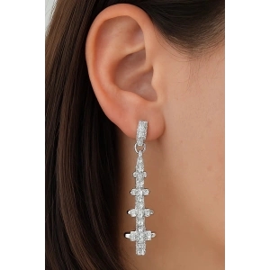 Gümüş Renk Taş Detaylı YSX Küpe (Çift)