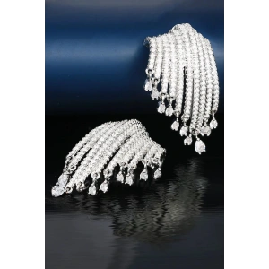 Gümüş Renk Taşlı Abiye Küpe (Çift)