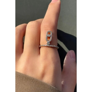 Gümüş Renk Taşlı Ayarlanabilir YSX Yüzük