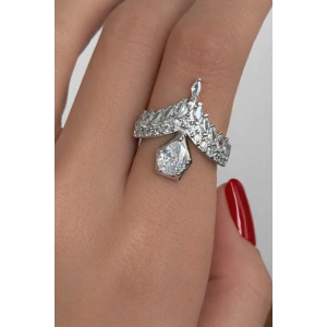 Gümüş Renk Taşlı Ayarlanabilir Yüzük