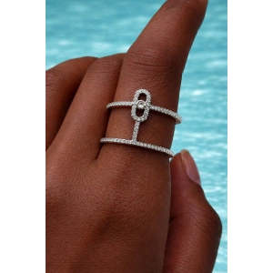 Gümüş Renk Taşlı Ayarlanabilir Yüzük