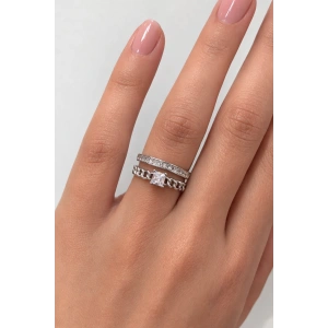 Gümüş Renk Taşlı Ayarlanabilir Yüzük