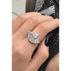 Gümüş Renk Taşlı Ayarlanabilir Yüzük