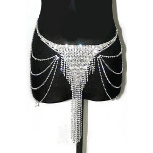 Gümüş Renk Taşlı Bel Zinciri