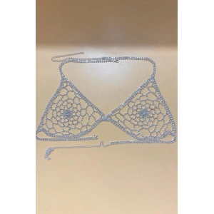 Gümüş Renk Taşlı Bikini Üstü /Bralet /Vücut Aksesuarı