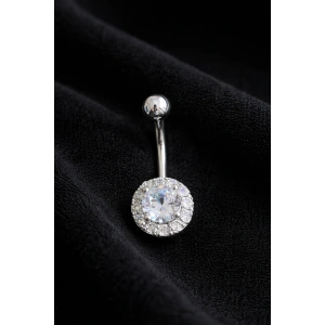 Gümüş Renk Taşlı Cerrahi Çelik Göbek Piercing