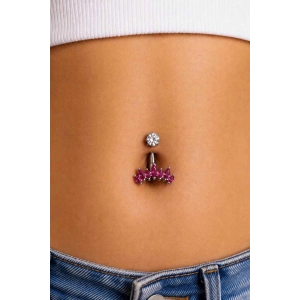 Gümüş Renk Taşlı Cerrahi Çelik Göbek Piercing