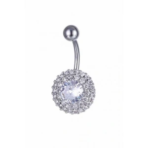 Gümüş Renk Taşlı Cerrahi Çelik Göbek Piercing