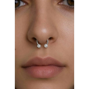 Gümüş Renk Taşlı Cerrahi Çelik  Septum Piercing