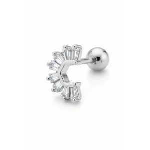 Gümüş Renk Taşlı Cerrahi Çelik Tragus/Kıkırdak Küpe/Piercing (Tek)