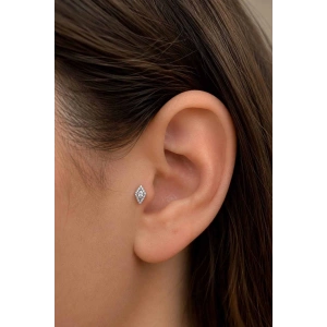 Gümüş  Renk  Taşlı Cerrahi Çelik Tragus/Kıkırdak Küpe/Piercing (Tek)