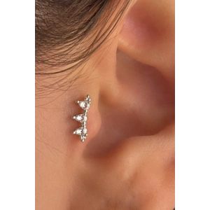 Gümüş Renk Taşlı Cerrahi Çelik Tragus/Kıkırdak Küpe/Piercing (Tek)