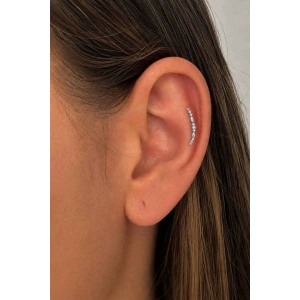 Gümüş Renk Taşlı  Cerrahi Çelik Tragus/Kıkırdak Küpe/Piercing (Tek)