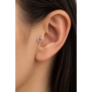 Gümüş Renk Taşlı Cerrahi Çelik Tragus/Kıkırdak Küpe/Piercing (Tek)