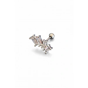 Gümüş Renk Taşlı  Cerrahi Çelik Tragus/Kıkırdak Küpe/Piercing (Tek)