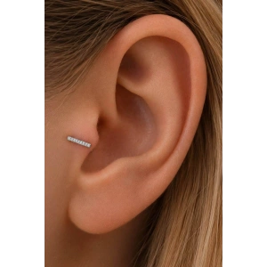 Gümüş  Renk  Taşlı Cerrahi Çelik Tragus/Kıkırdak Küpe/Piercing (Tek)